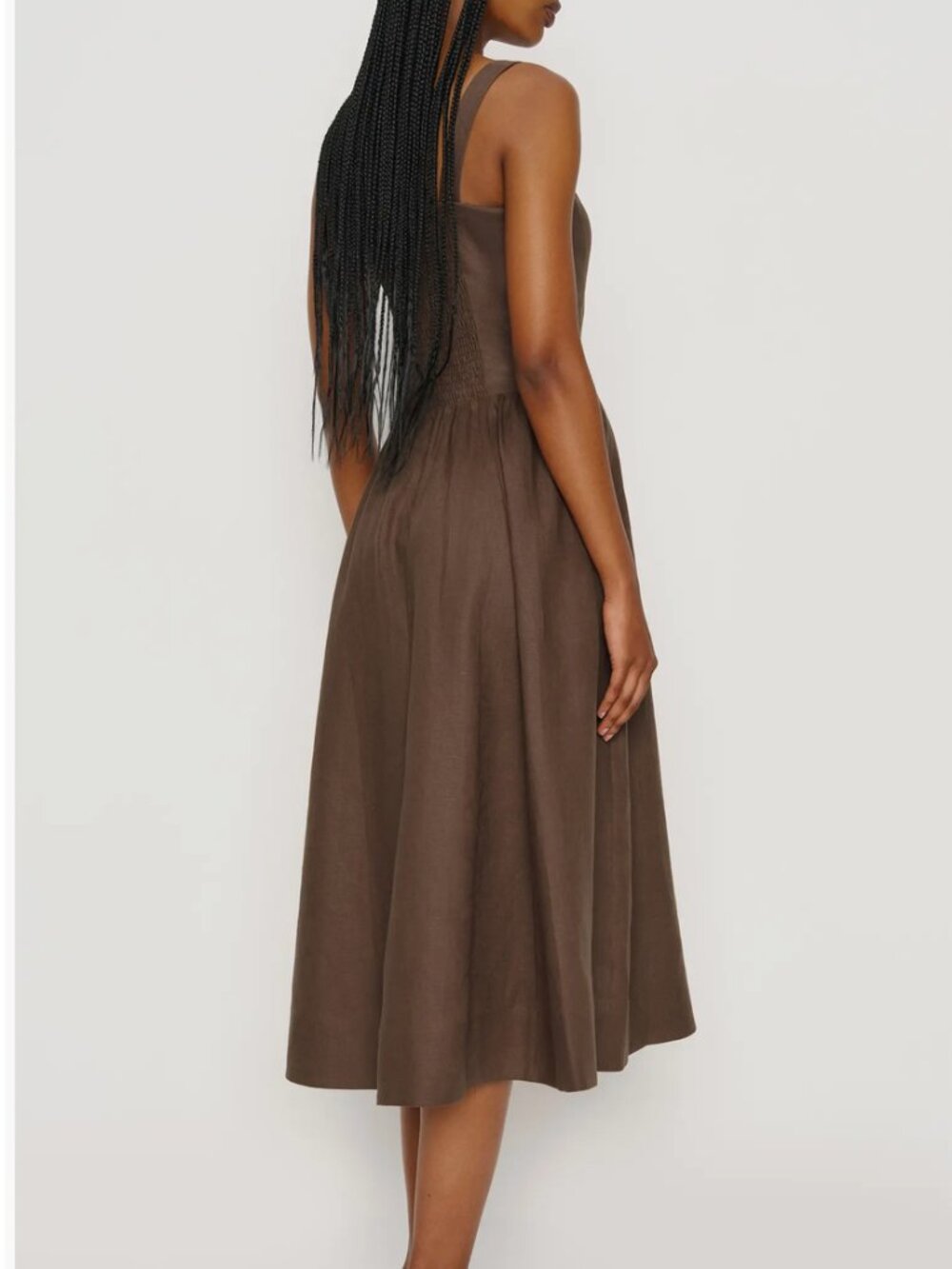 Reformation Janu Linen Midi Dress - Chocolate Cake Cafe Brown Classic - Picture 2 of 9